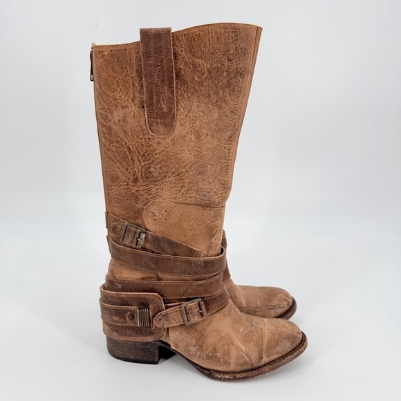 Freebird by Steven Shoes - Freebird by Steven Dkota Brown Distressed Tall Western Boho Leather Boots 6 FLAW